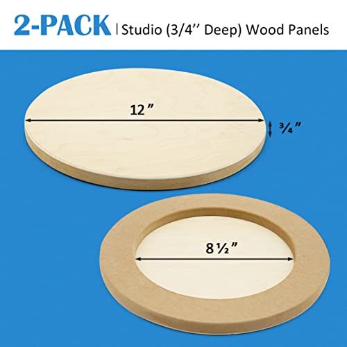 Falling in Art Unfinished Round Birch Wood Canvas Panels Kit, Falling in Art 2 Pack of 12’’ Studio 3/4’’ Deep Cradle Boards for Pouring Art, Crafts, Falling in Art