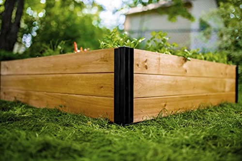 Vita Mezza 4 Foot x 4 Foot x 11 inch Cedar Wood Modular Garden Bed with Black Aluminum Posts, FSC, Woodgrain, Golden Brown, Pre-Stained, VT17703 Vita