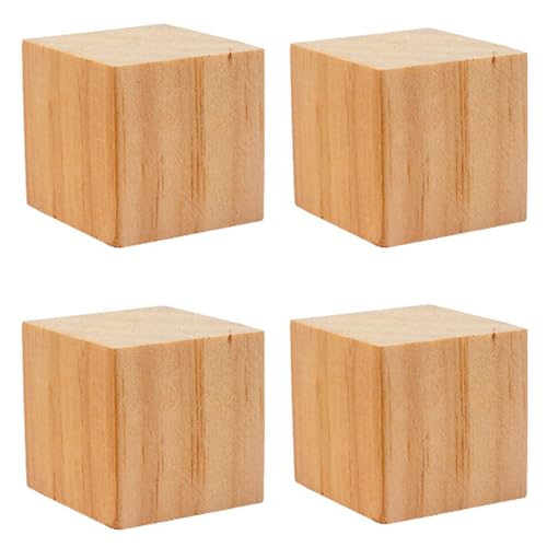 4PACK Wooden Blocks for Crafts, Unfinished Wood Cubes Blocks, 3 Inch Natural Wooden Blocks, Wood Square Blocks, Wooden Cubes for Arts and Crafts and PONGJA