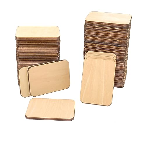 60 Pieces Unfinished Basswood Rectangles 2.5x3.5 in 3/16 Thick Plywood Tiles for Burning Painting Crafts Cregugua