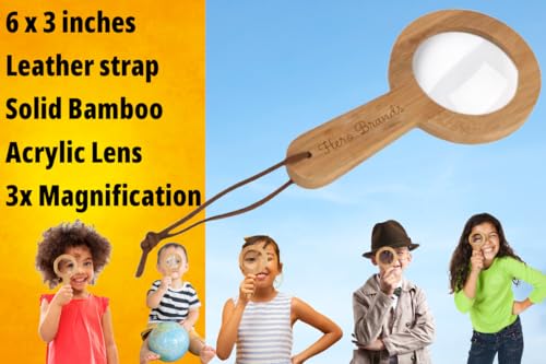Wood Magnifying Glass for Kids - Wooden Montessori Learning Adventure Toy - Learn and Explore - Wooden Magnifier Hero Brands