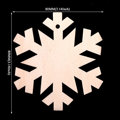 Christmas Wooden Crafts Hanging Ornaments Christmas Tree Decoration Unfinished Wood Cutouts for DIY Blank Slices to Paint (50PCs Snowflake Style) YEEQIN