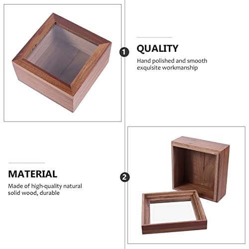 Alipis Jewelry Storage Case Stash Box Wood Glass Storage Box Square Jewelry Display Case Unfinished Wood Box with Clear Window, Desktop Storage Box Alipis