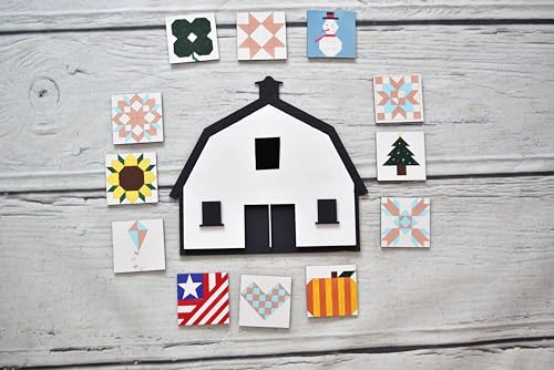 Barn with Wooden Quilt Square Design Cutout Unfinished Wood Shape Style, Interchangeable Sign and Wreath Kit Quilting Blocks AVTRBoutique