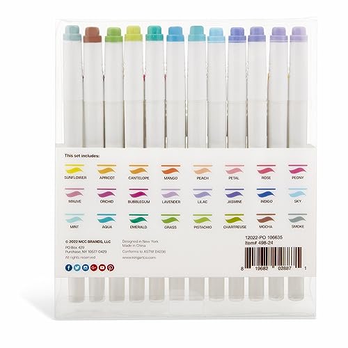 KINGART Twin-Tip Creative Markers, Soft Mild Pastel Highlighter Pens, Broad & Fine Tips, Set of 24 KINGART