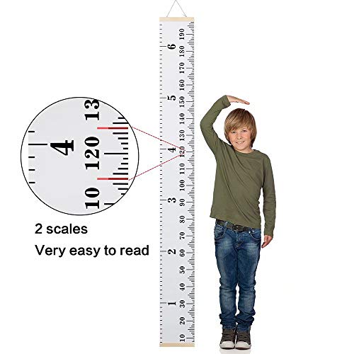 Smlper Growth Chart for Kids,Child Height Chart Ruler for Wall,Wood Frame Fabric Canvas Height Measurement Ruler for Kids Nursery Room,Removable Wall Smlper