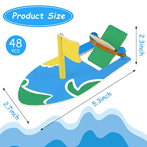 Deekin 48 Packs DIY Wood Sailboat Craft Wooden Boat Toy Rubber Band Paddle Model Boat Kits to Build and Paint for DIY Craft Gift School Projects Deekin