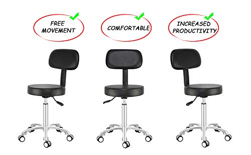 Antlu Rolling Stool Drafting Chair for Garage Shop Workbench Kitchen Medical Salon,Swivel Adjustable Stool with Wheels and Back Support (Black, Antlu