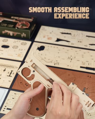 ROKR 3D Wooden Puzzle Tommy Gun Model Kit - Engaging Craft for Adults and Perfect Gift Idea ROKR