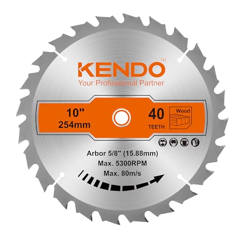 KENDO 1-Pack 10 Inch 40T Carbide-Tipped Circular Saw Blade with 5/8 Inch Arbor, Professional ATB Finishing Woodworking Miter/Table Saw Blades for Kendo