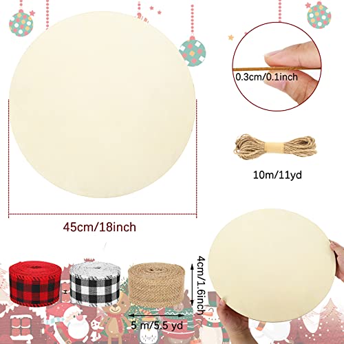 Whaline 10Pcs 18 Inch Valentine's Day Wood Circles for Crafts with Ribbon & Twine Holiday Rustic Round Wooden Signs Blank Wood Slices for Festival Whaline