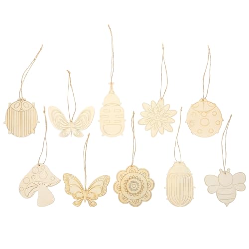 KALLORY 30 Pcs Unfinished Wood Crafts Butterfly Wood Slices Flower Wooden Cutouts with Holes Wooden Spring Ornaments to Paint DIY Blank Unfinished KALLORY