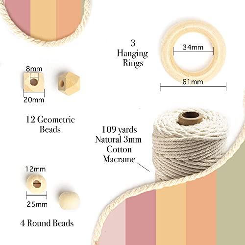 Macrame Kit - Makes 3 Macrame Plant Hangers with Easy To Follow Instructions for Adult Beginners - Includes 109 Yards 3mm Cotton Macrame Cord, Aesthetic Creative