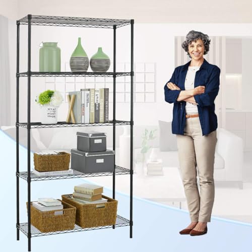 PayLessHere Wire Shelving Unit Heavy Duty Storage Rack Metal Shelf Garage Organizer Wire Rack with Casters (Black, 36" D x 14" W x 72" H) PayLessHere