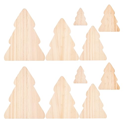 OLYCRAFT 8Pcs 4 Sizes Unfinished Wooden Tree Blocks Wooden Tray Plates Christmas Tree Blank Wooden Cutouts Wooden Display Decoration Pieces for Home OLYCRAFT