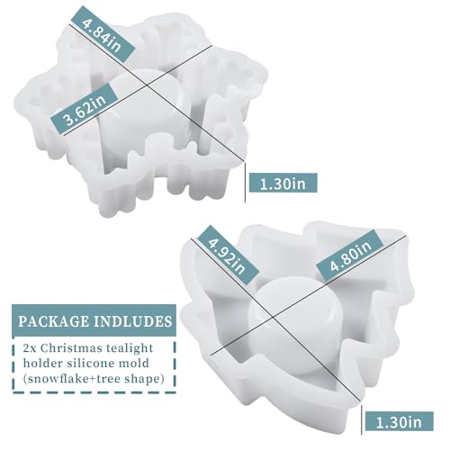 Wehous Christmas Resin Molds, 2PCS Snowflake Tree Candle Holder Silicone Resin Mold, 3D Christmas Epoxy Casting Mold, DIY Tealight Votive Jewelry Wehous