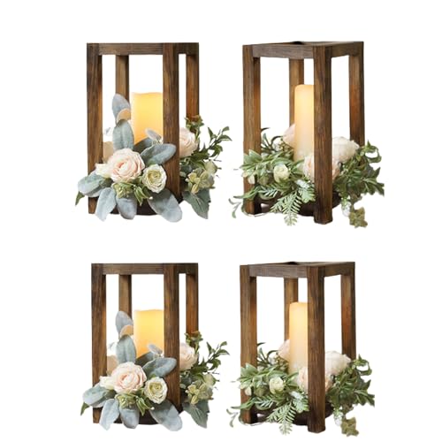 Wedding Lantern Centerpiece, 4 Set Rustic Wedding Table Decoration, Wooden Lantern Wedding, Wooden Candle Holder, Country Barn Wedding Gift, Gloserin