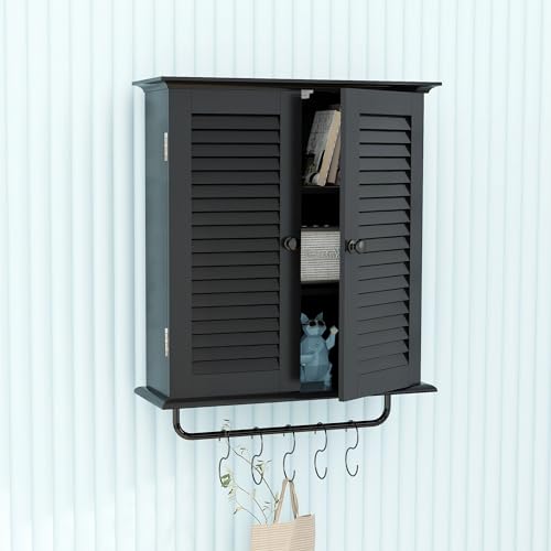 TaoHFE Bathroom Cabinet Wall Mounted Designer Bathroom Wall Cabinet Medicine Cabinet with Double Shutter Doors 3 Tier Adjustable Shelf with Towel TaoHFE
