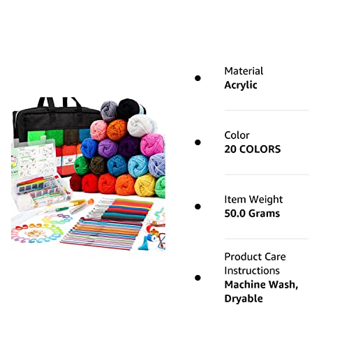 20 Large Acrylic Yarn Skeins-105 PCS Crochet Kit with Hooks Yarn Set, Premium Bundle Includes 2000 Yards Yarn Balls, Needles, Accessories, Ideal INSCRAFT