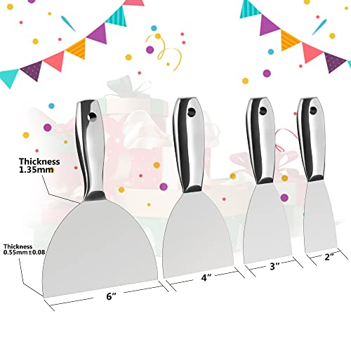 Putty Knife Set,4 PCS 2",3",4",6" One Piece Premium Polished All-Stainless Steel Scraper Tool for Drywall Finishing,Professional Grade Putty Blade SUMED