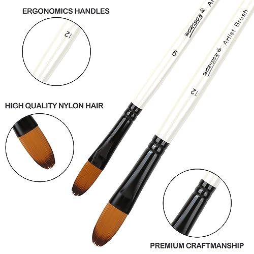 Dainayw 12 PCS Filbert Paint Brushes Set, Artist Brush for Acrylic Oil Watercolor Gouache Artist Professional Painting Kits with Synthetic Nylon Tips dainayw