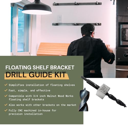 Floating Shelf Installation Kit - Drill Jig - Shelf Bracket DIY Drill Guide Kit-Easy Floating Shelf Installation - Designed for 3/4 Inch Brackets Walnut Wood Works