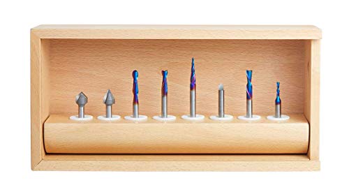 Amana Tool AMS-177-K 8-Pc CNC Router Bit Collection Featuring V-Grooves Point Roundover and Multi-Purpose Spektra Bits 1/4 Shank in Wooden Box Amana Tool