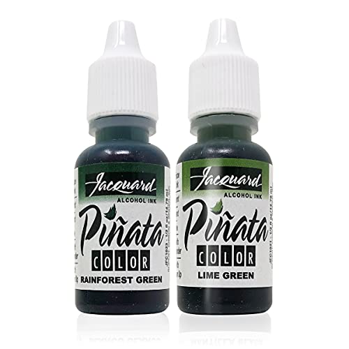 Jacquard Pinata Alcohol Inks Greens Bundle, Lime Green and Rainforest Green and 10x Pixiss Ink Blending Tools GrandProducts Art Bundles