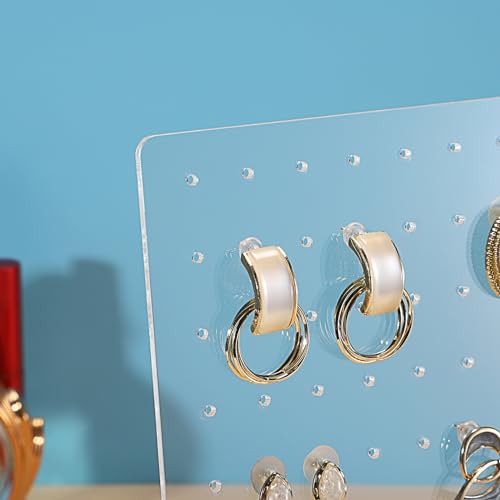 JUXYES Pack of 2 Clear Acrylic Enamel Pin Display Stand with Wooden Base, Tabletop Pin Organizer Display Storage Stand, Enamel Pin Display Holder for JUXYES