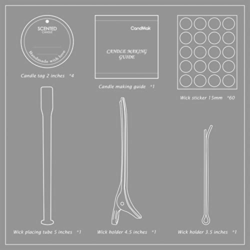 CandMak Candle Wick Kit, 60 Cotton Candle Wicks with Candle Making Tools for Candle Making (Thick 4"+6"+8") CandMak