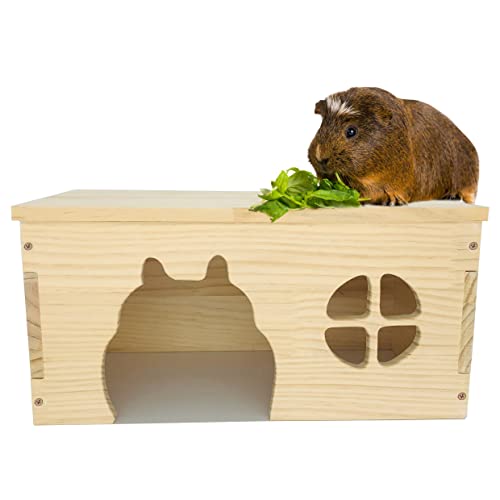 Wooden Guinea Pig Hideout, Chinchilla House, Baby Rabbit House, Dwarf Bunny Hut Hideout Wood, Small Animal Hideout for Rats, Hedgehog CAREUPET