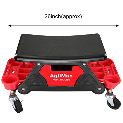AgiiMan Mechanic Stool - Detailing Garage Rolling Stool with Wheels, Roller Creeper Seat Chair Repair Tools Tray, 2 Tool Storage Drawers Under Seat, AgiiMan