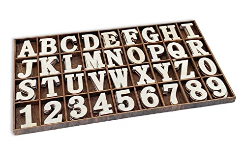 180 Pieces 1-3/4 Inch (1.75") Wooden Letters Wooden Numbers with Rustic Divider,Bold Font Unfinished Wood Alphabet A-Z and Numbers 0-9 Gifts Set for Cregugua