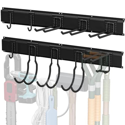TICONN Garage Organization Tool Storage Utility Rack, Heavy Duty Wall Mounted Hanger Organizer System for Shed Garden Yard Tools, Ski Gears, Broom,