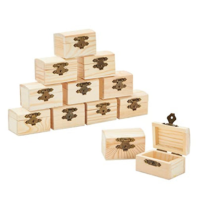 Juvale 12-Pack Small Wooden Boxes with Hinged Lid, Front Clasp - Unfinished Paintable Treasure Box for DIY Arts & Crafts, Halloween, Pirate Birthday
