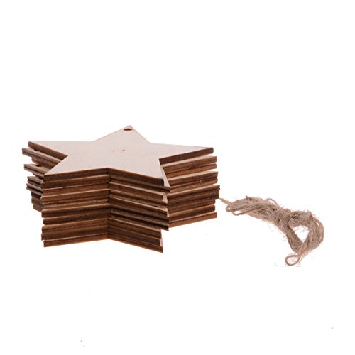 Christmas Wooden Crafts Hanging Ornaments Christmas Tree Decoration Unfinished Wood Cutouts for DIY Blank Slices to Paint (10PCs Star Style) YEEQIN