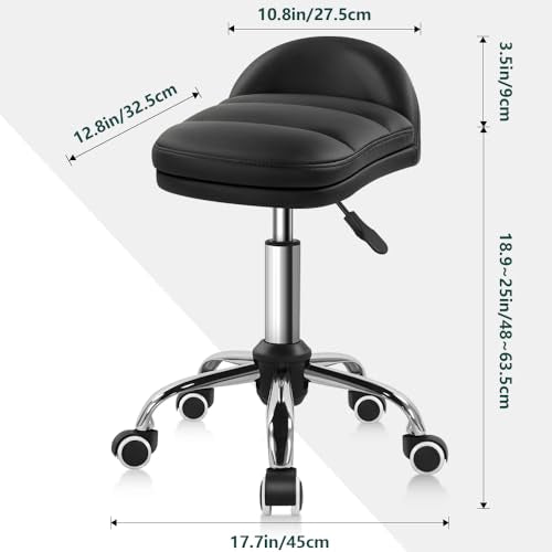 BFTOU Black Rolling Stool Chair with Wheel Perfect for Home Work SPA Massage Height-Adjustable and Cost-Effective Swivel Stool with Low Back BFTOU
