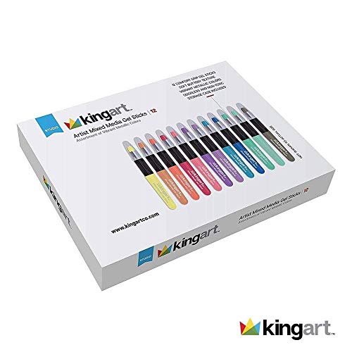KINGART 581-12 Metallic GEL STICK Set, Artist Pigment Crayons, 12 Rich Metallic Colors, Water Soluble, Creamy, and Odorless, Use on Paper, Wood, KINGART
