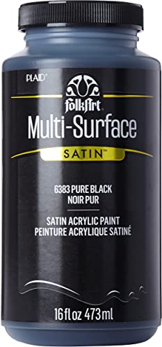 FolkArt Multi-Surface Satin Acrylic Paint in Assorted Colors, 16 oz, Pure Black 16 Fl Oz