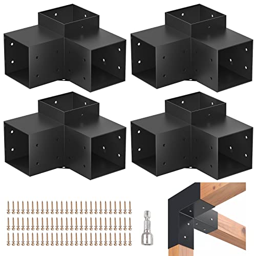 TOCRETOARE Pergola Kit, 4 Pack Woodworks Pergola Brackets 6" x 6" (Actual: 5.5x5.5 Inch), 3-Way Right Angle Corner Brackets, Powder-Coated Pergola TOCRETOARE