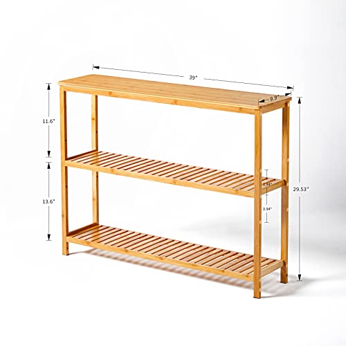 SINWANT Bamboo Console Table, 3 Tier Entryway Table with Storage, Narrow Sofa Table with Shelves,Entrance Table for Entryway,Living Room, Foyer, SINWANT