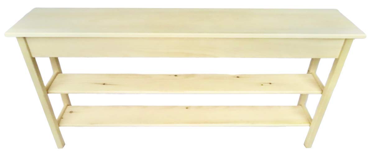 60" Unfinished Pine Wall, Foyer, Sofa, Console, Hall Table with 2 Bottom Shelfs Generic