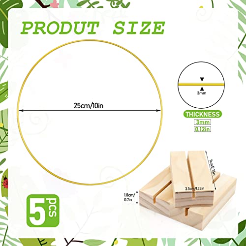 FSWCCK 5 PCS 10 Inch Metal Floral Hoop Centerpiece for Table, Metal Wreath Ring with 5 PCS Wood Place Card Holders, Floral Hoop Wreath for DIY FSWCCK