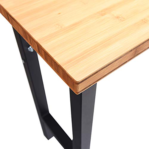 Goplus 65" Bamboo Top Work Bench, Heavy-Duty Steel Garage Workbench Triangle Reinforcement Work Table Hardwood Workstation, Easy Assembly Goplus