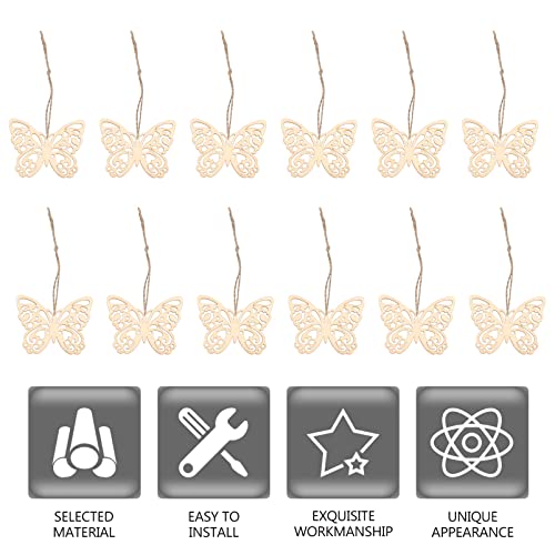 SEWACC Wood Crafts 50 Sets Wooden Butterfly Cutouts Unfinished Butterfly Shapes Blank Wood Ornaments Butterfly Embellishments with Hemp Ropes for DIY SEWACC