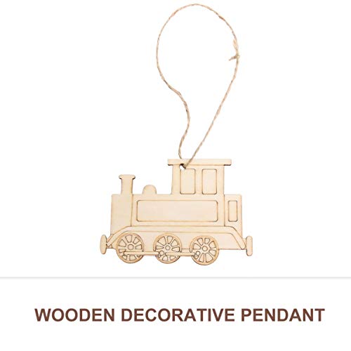 SEWACC 40 Pcs Rustic Wood Logs Wooden Train Cutout Mini Wooden Slices Party Wooden Ornaments Unfinished Train Cutouts Christmas Decor Wooden Hanging SEWACC