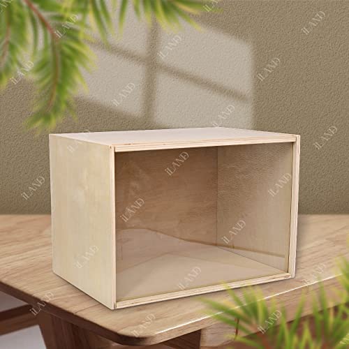 iLAND Dollhouse Display Box, Unfinished Wood Shadow Box, Quick-Build Display Case with Transparent Front 15.7“ x 11” x 11“ Suitable for Lego & 1/12 iland
