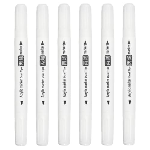 Arhomet White Acrylic Paint Markers, 6 Pack Dual Tip Double-Sided Acrylic Water-Based Paint Pens for Stone, Glass, Ceramic, Easter Egg, Metal, Wood, Arhomet