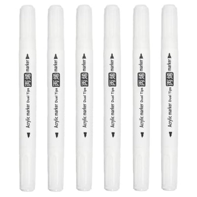 Arhomet White Acrylic Paint Markers, 6 Pack Dual Tip Double-Sided Acrylic Water-Based Paint Pens for Stone, Glass, Ceramic, Easter Egg, Metal, Wood,