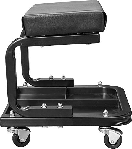 Torin ATR6300B Rolling Creeper Garage/Shop Seat: Padded Mechanic Stool with Tool Tray Storage, Black Large Torin